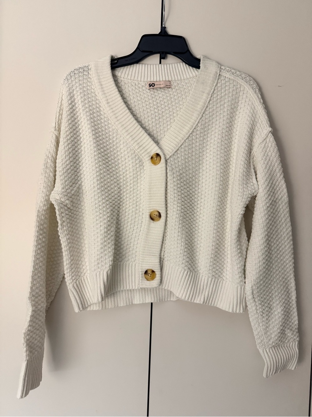 SO Cream Textured Knit Button-Front Cardigan